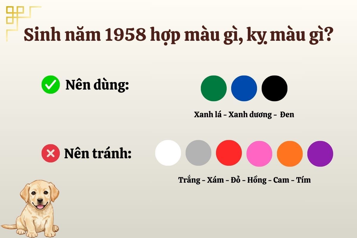 Sinh năm 1958 hợp và kỵ với màu gì