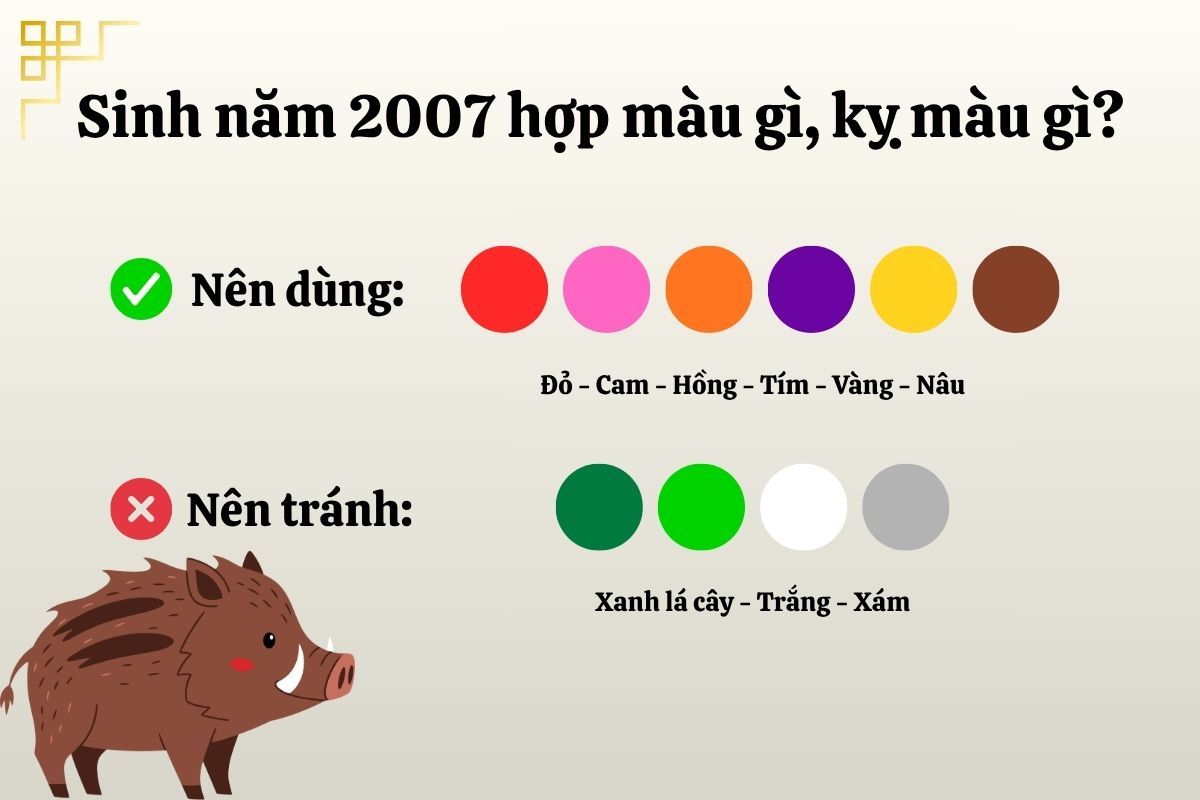 2007 mệnh Thổ hợp và kỵ với màu gì