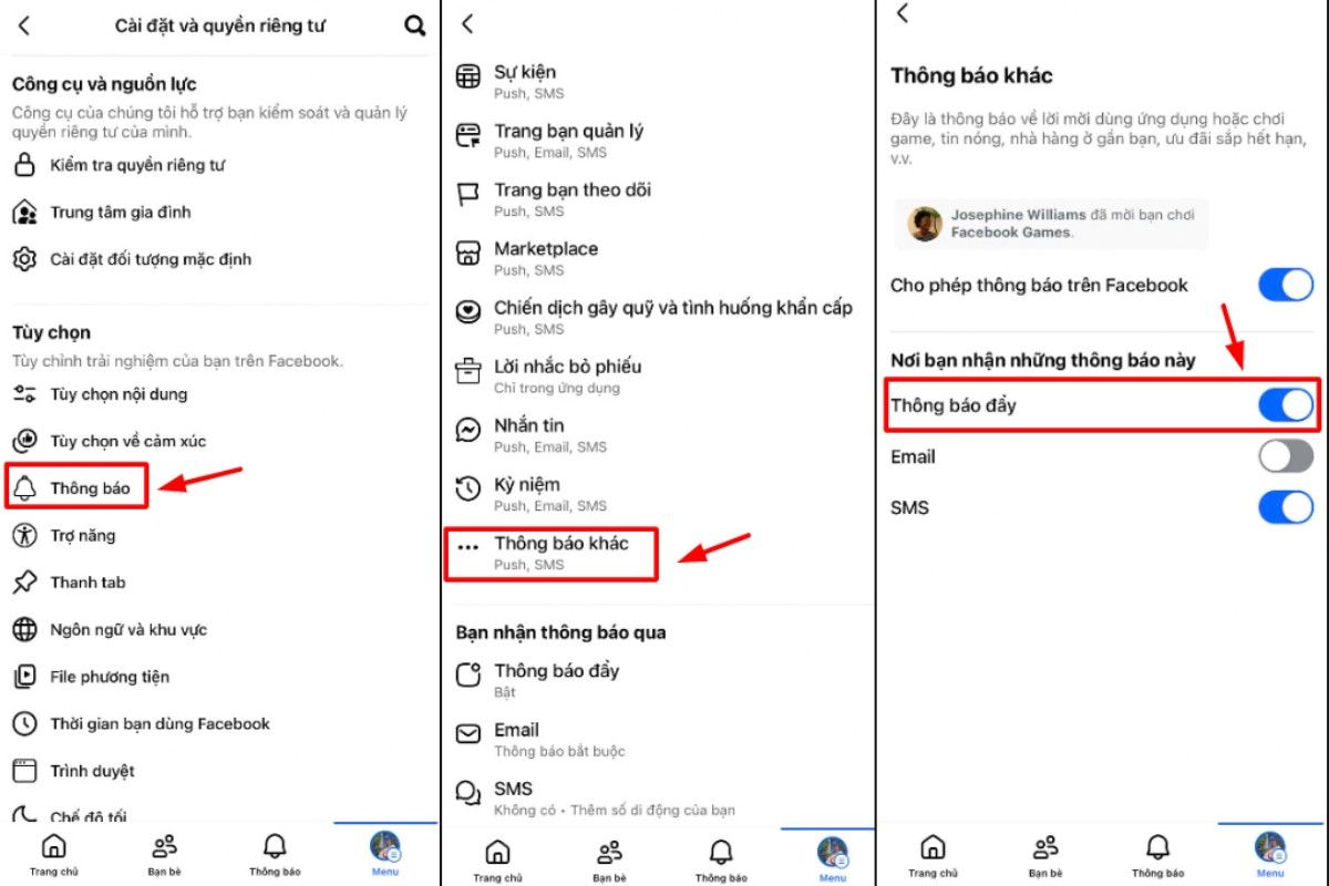 cách tắt thông báo đẩy trên fb
