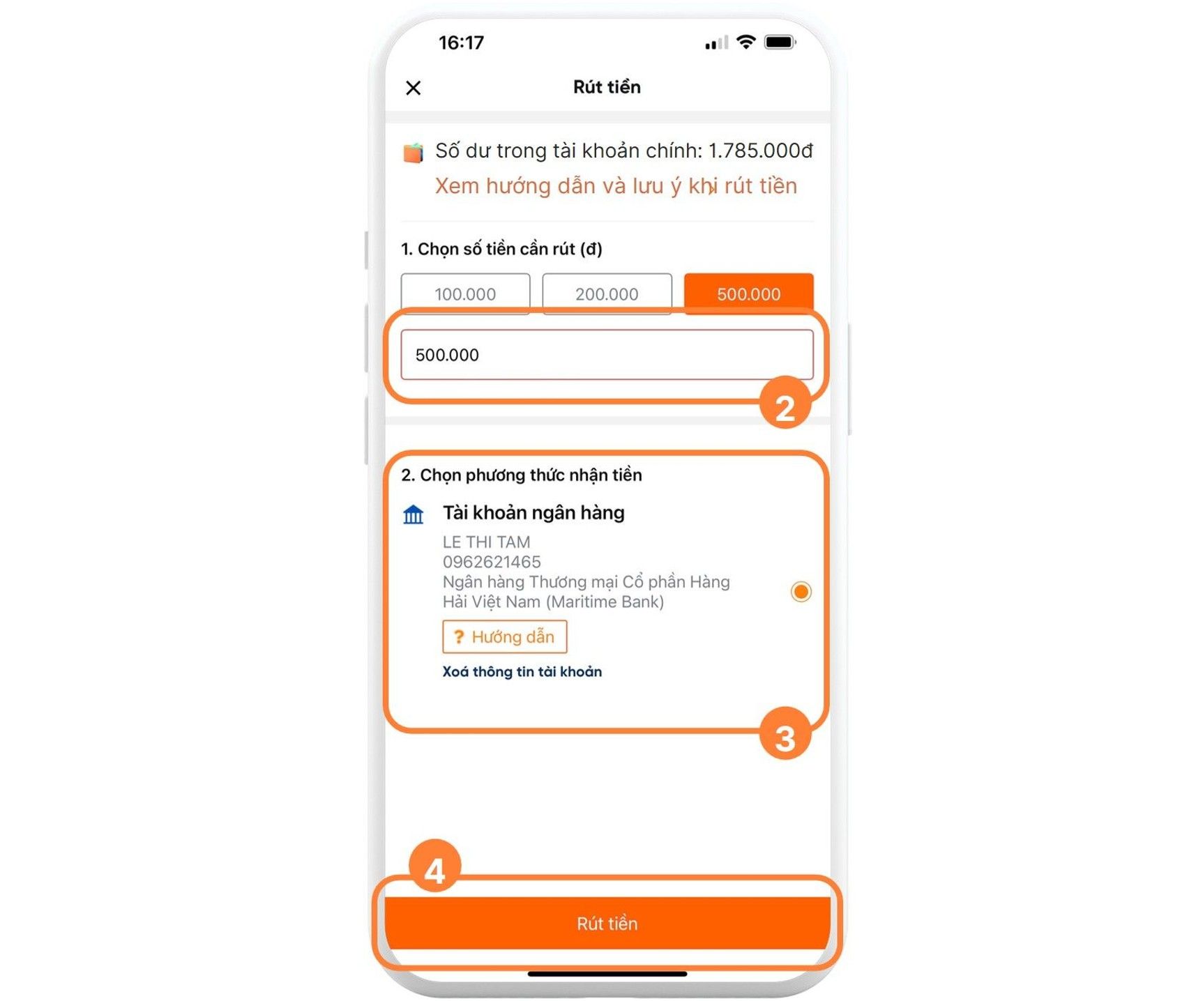 Các bước rút tiền