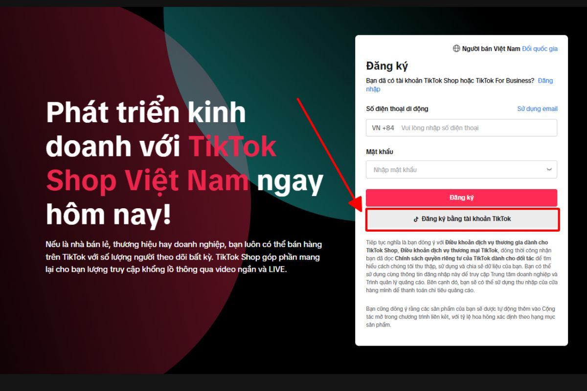 Cách đăng ký tài khoản TikTok Shop