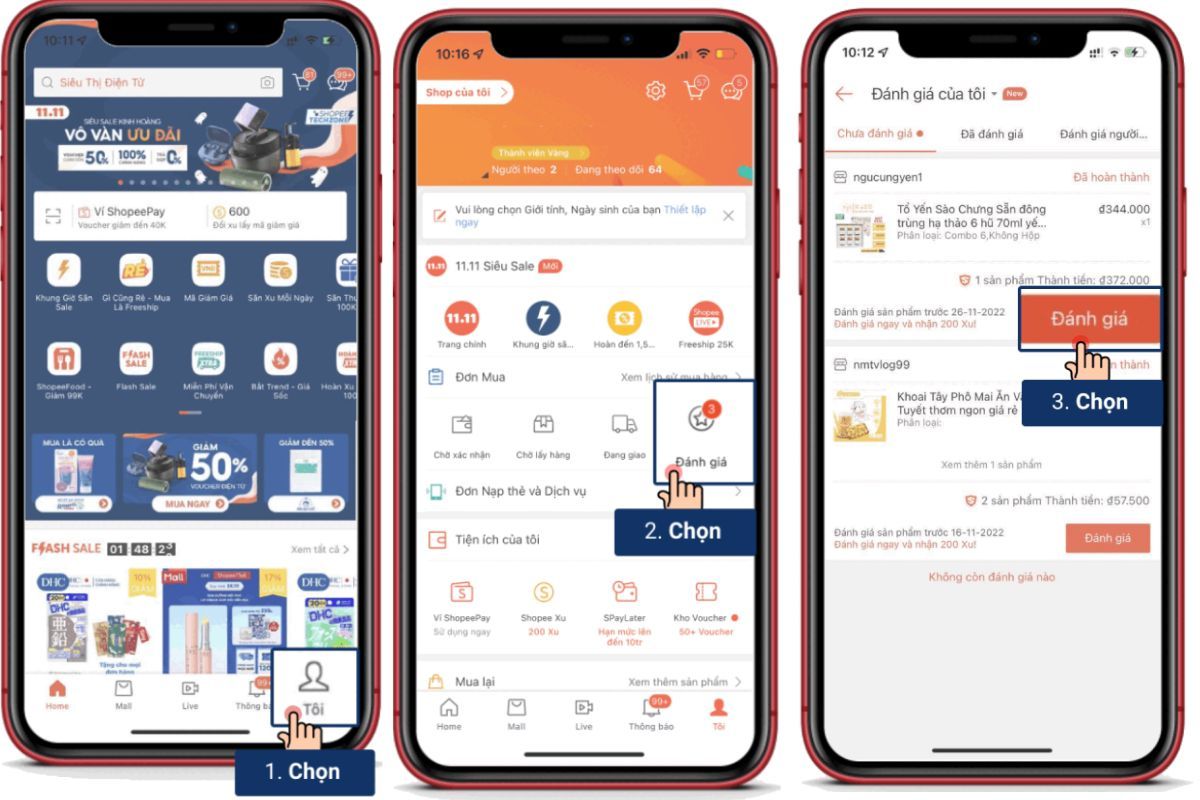 Cách đánh giá đơn hàng trên shopee 3