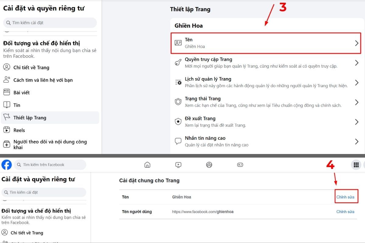 Cách đổi tên trang Facebook