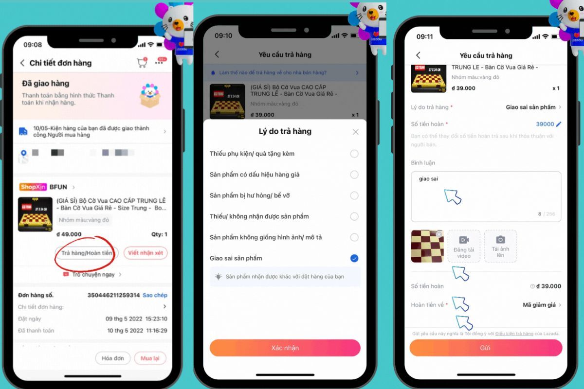 Cách đổi trả hàng trên Lazada bằng điện thoại