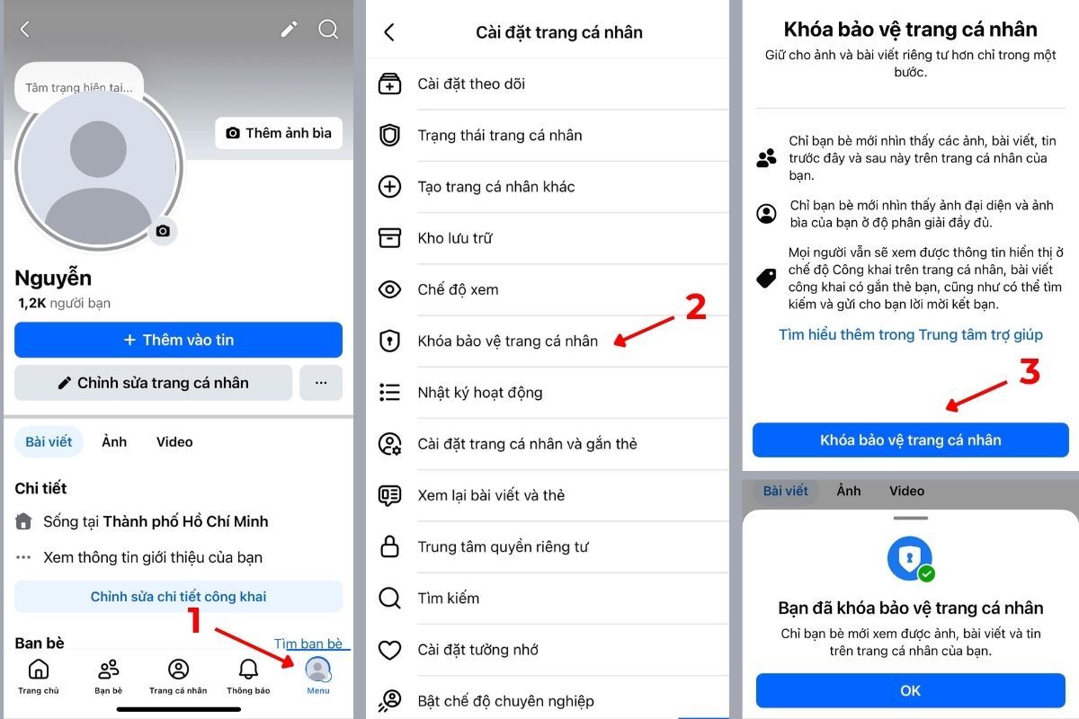 Cách khóa bảo vệ trang cá nhân Facebook trên iphone