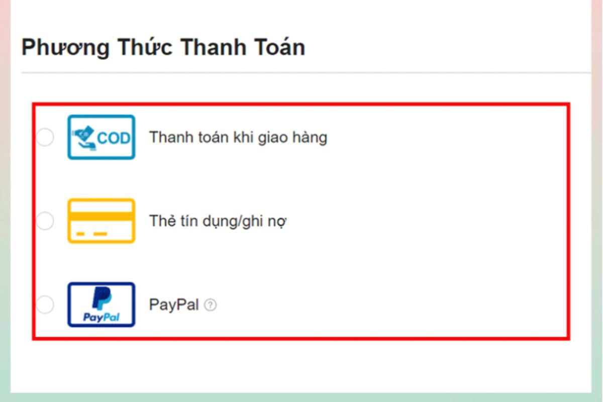 chọn phương thức thanh toán