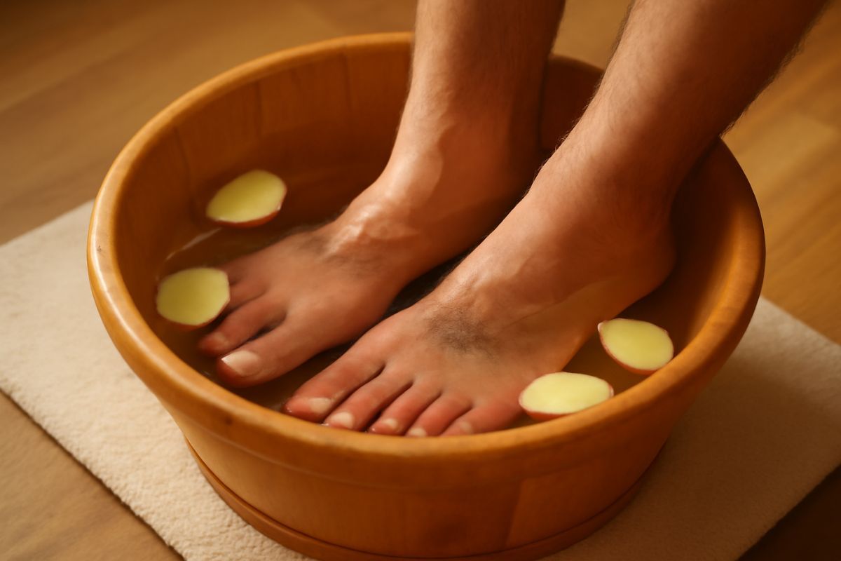 Ngâm chân với nước muối và gừng vừa giúp xả xui vừa thư giãn (Ảnh: Sưu tầm Internet)
