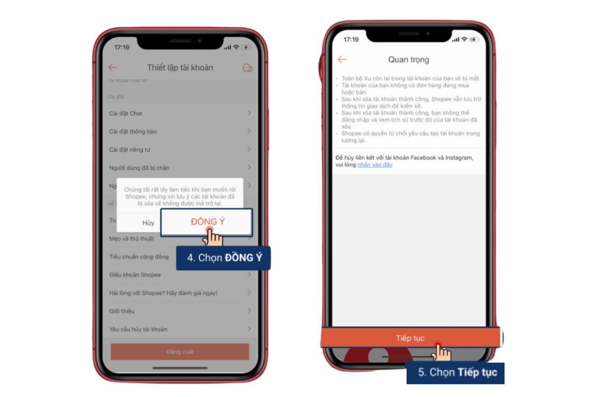 Cách xóa tài khoản shopee 2
