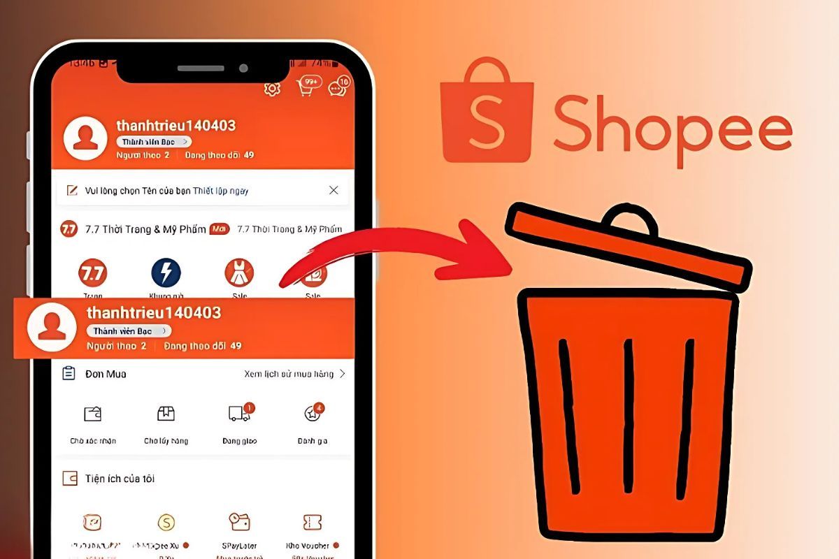 Cách xóa tài khoản shopee 5