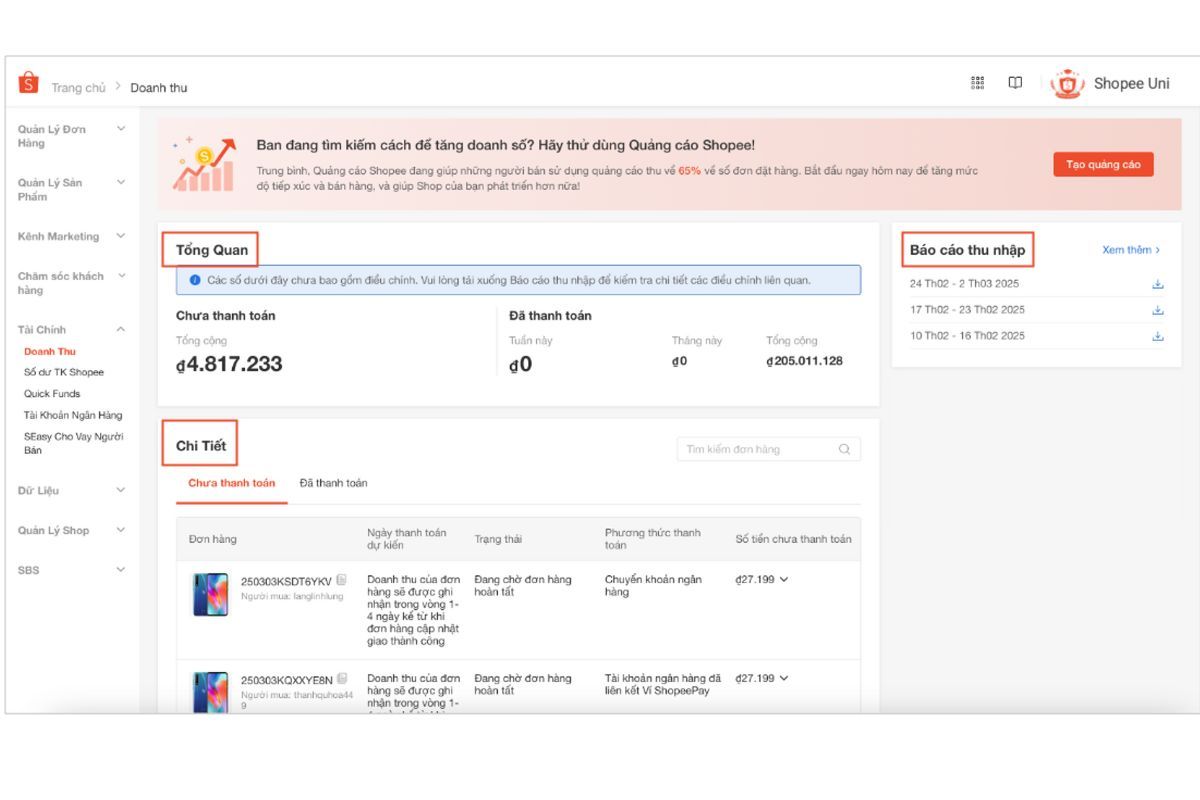 chi phí bán hàng trên shopee