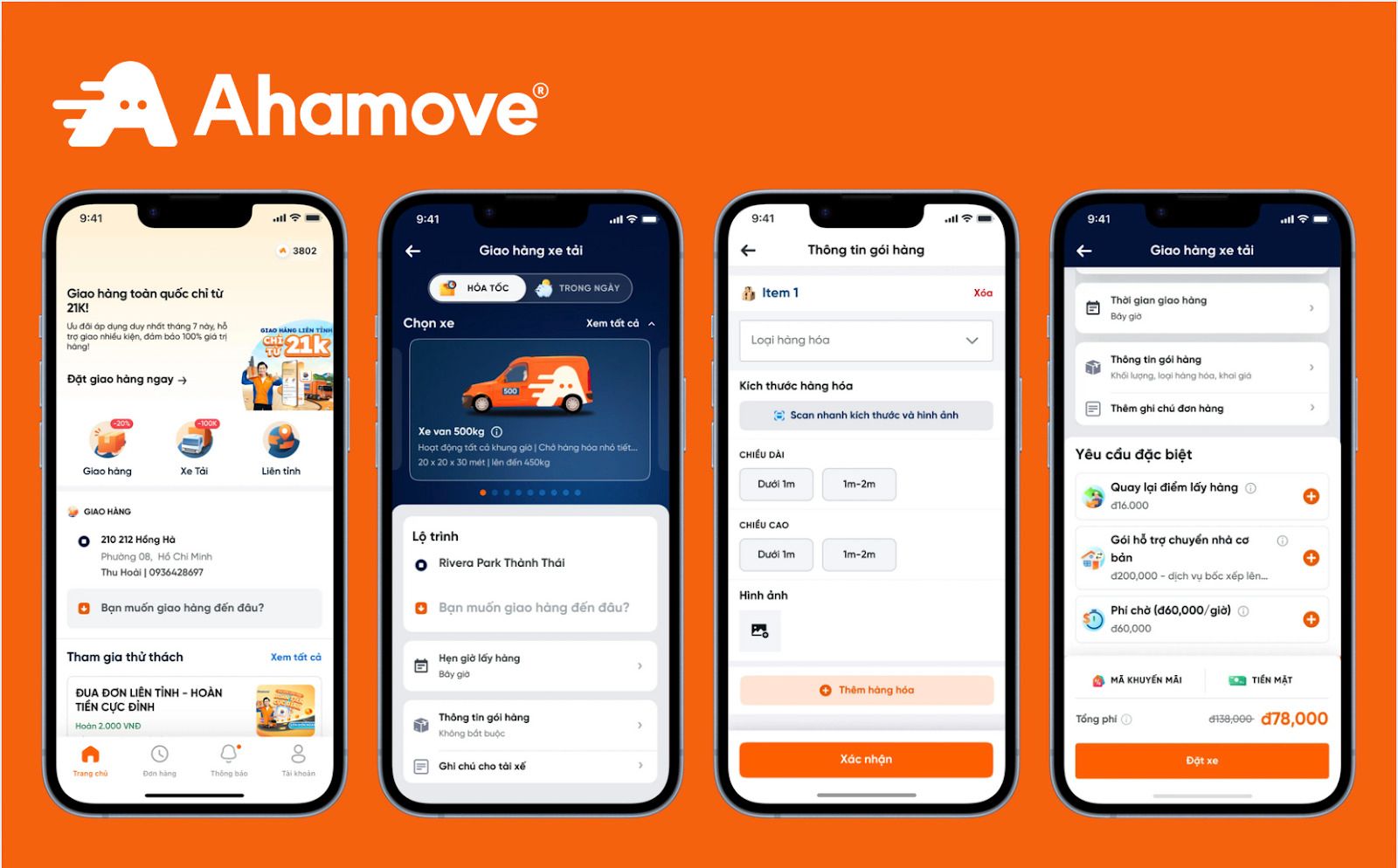 Giao diện app giao hàng Ahamove trên hệ điều hành iOS.