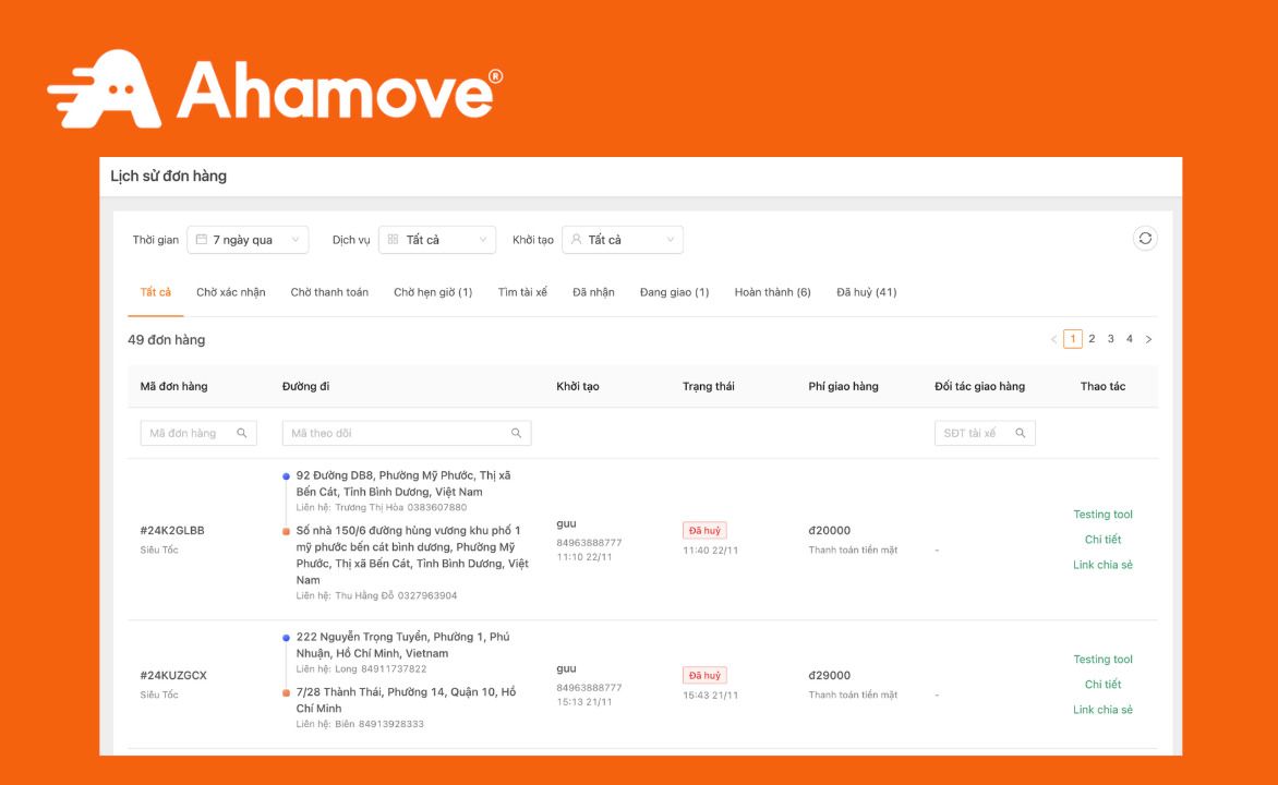 Giao diện app giao hàng Ahamove trên hệ điều hành iOS.