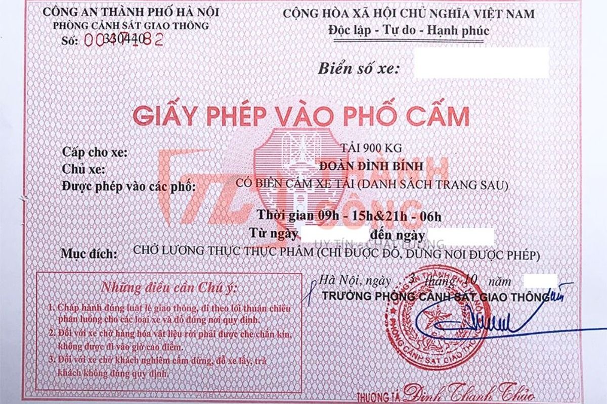 giấy phép hoạt động trong khung giờ cấm xe tải ở Hà Nội