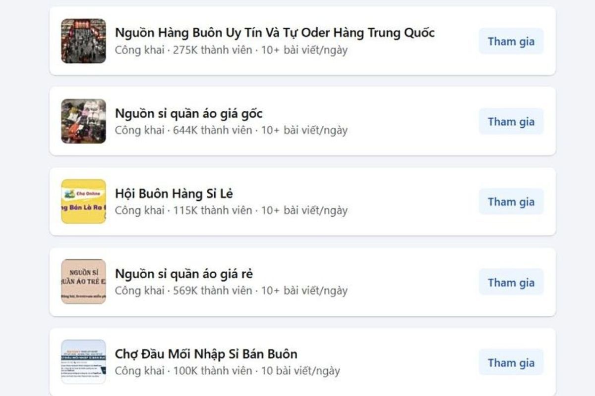 tìm nguồn hàng qua hội nhóm facebook