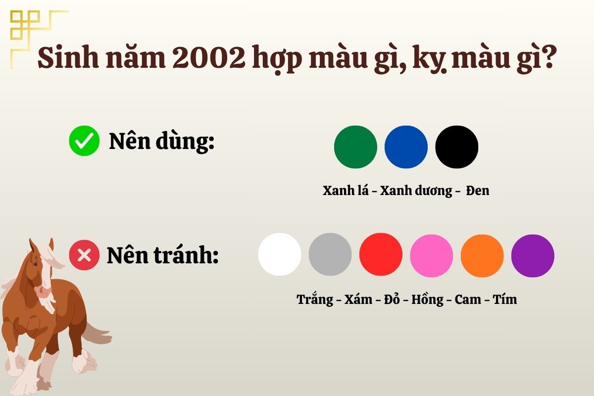 Nhâm Ngọ 2002 hợp và kỵ với màu nào