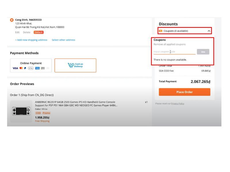 Thêm Coupons nếu có