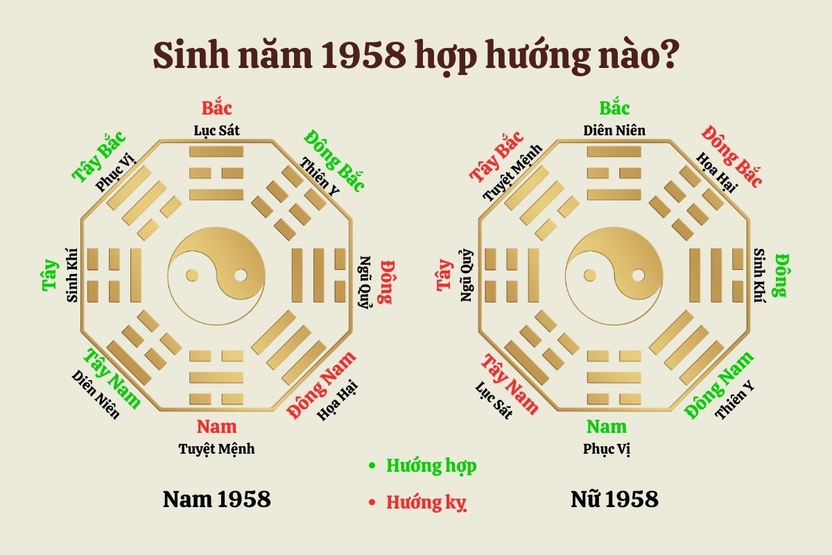 sinh năm 1958 hợp và kỵ với hướng nào