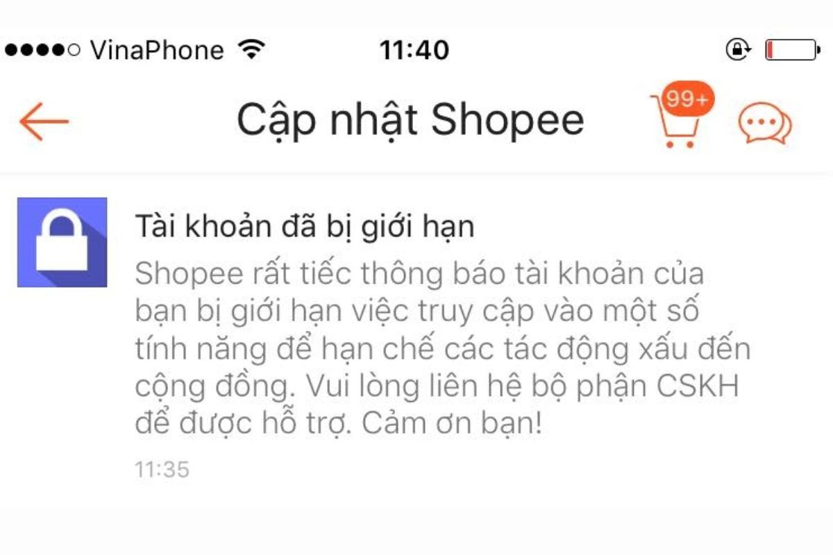 Tài khoản shopee bị khóa 4