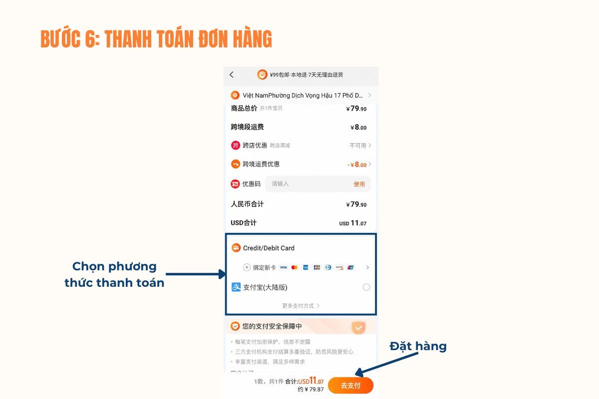 thanh toán đơn hàng trên tmall