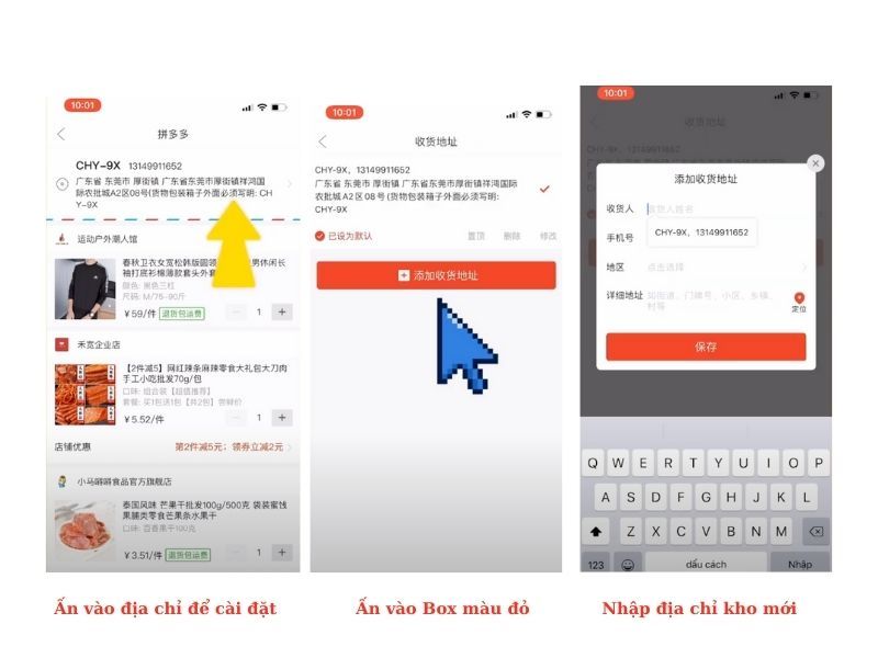 giao diện thiết lập địa chỉ và thông tin nhận hàng