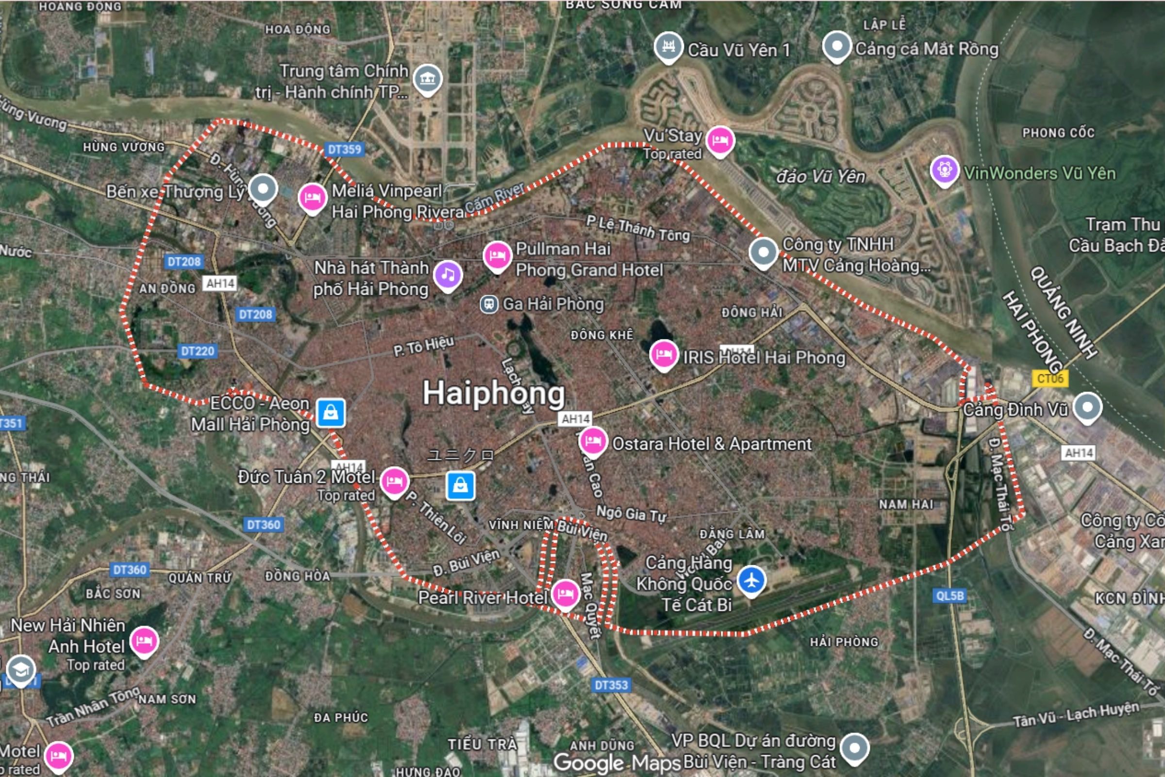 Toàn bộ địa bàng Hải Phòng trên vệ tinh