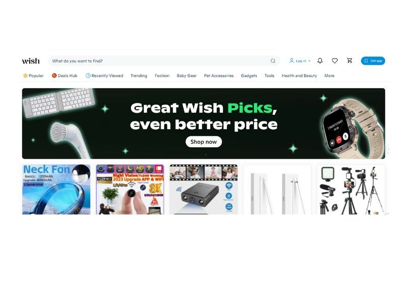 Giao diện trang web wish