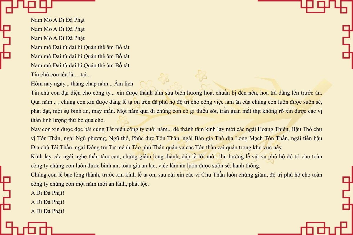văn khấn ngày tất niên