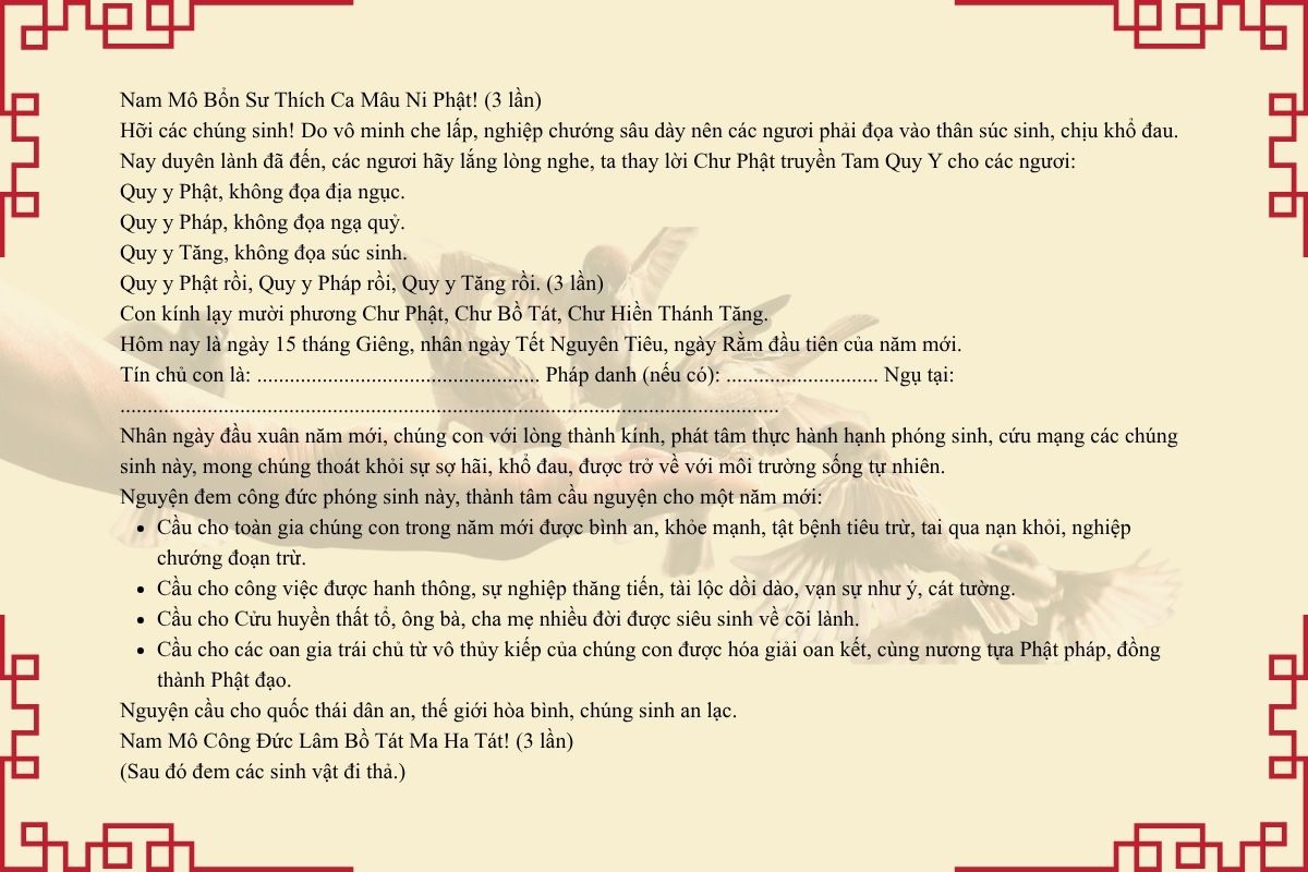 văn khấn phóng sinh đơn giản